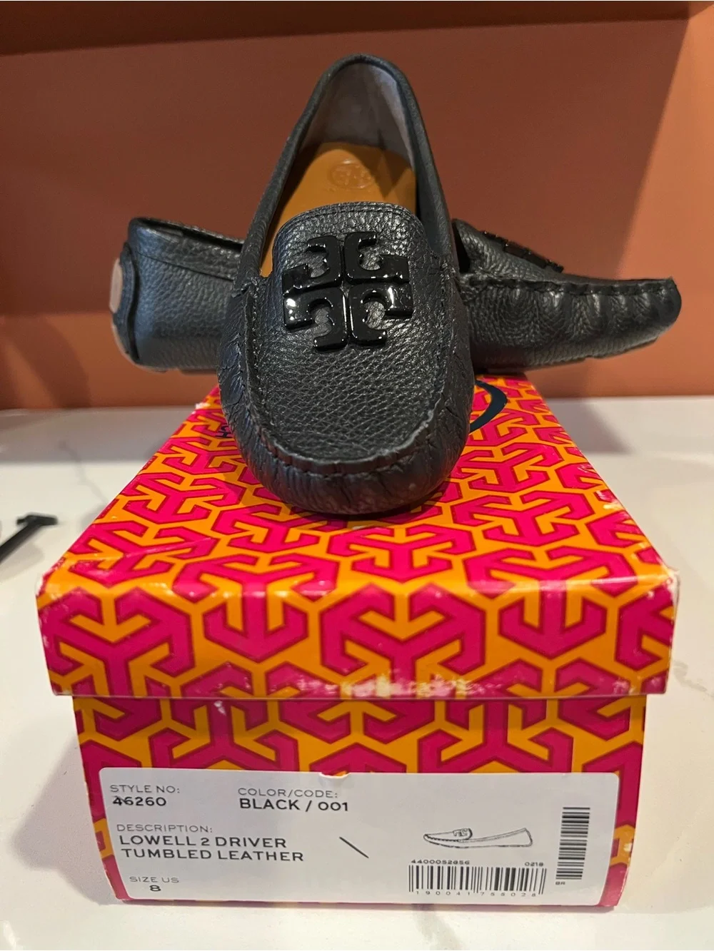 Tory Burch Black Pebbled Leather Logo Loafers